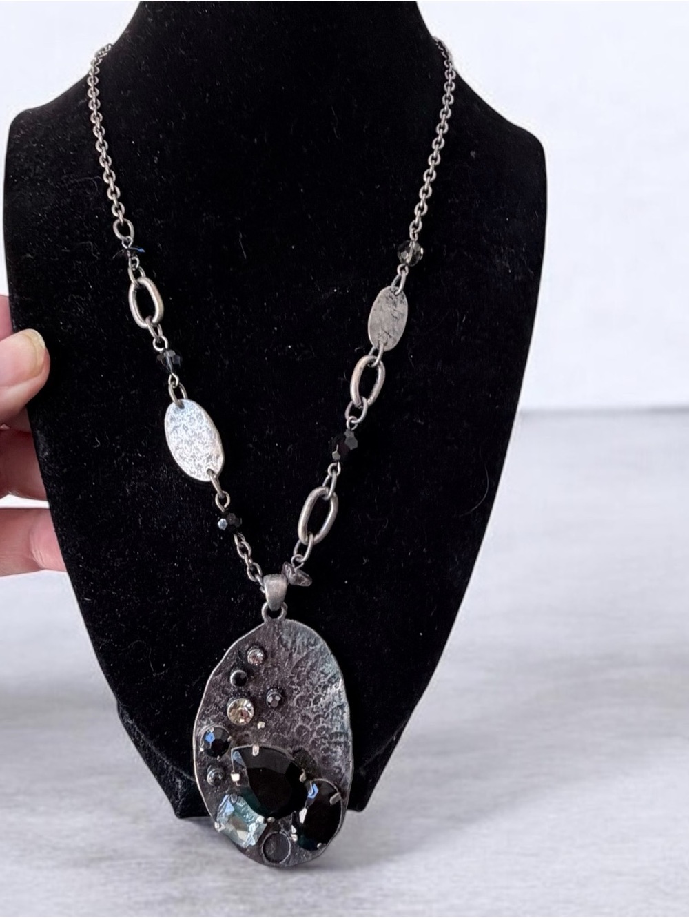 Vintage Signed YOUSI You & I Brutalist Silver Tone Pendant Statement Necklace